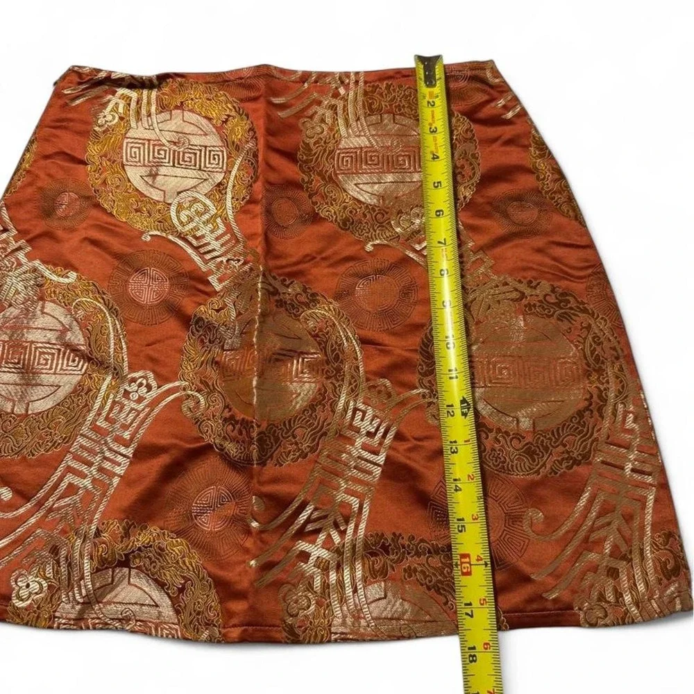 Vintage Y2K Whimsigoth Metallic Rust Bronze Gold Brocade Tapestry Mini Skir